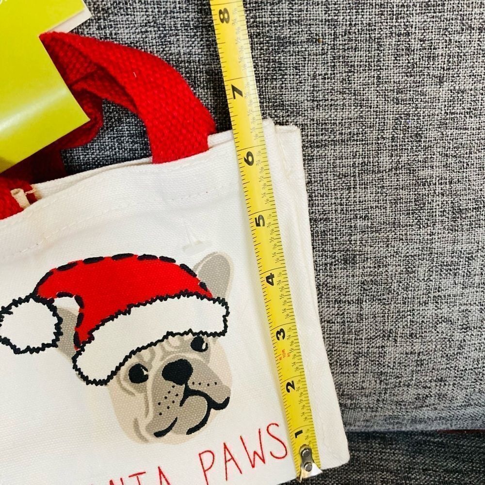 NWT Santa Paws Frenchie Dog 4-pc Canvas Tote Gift Bags - Picture 2 of 3